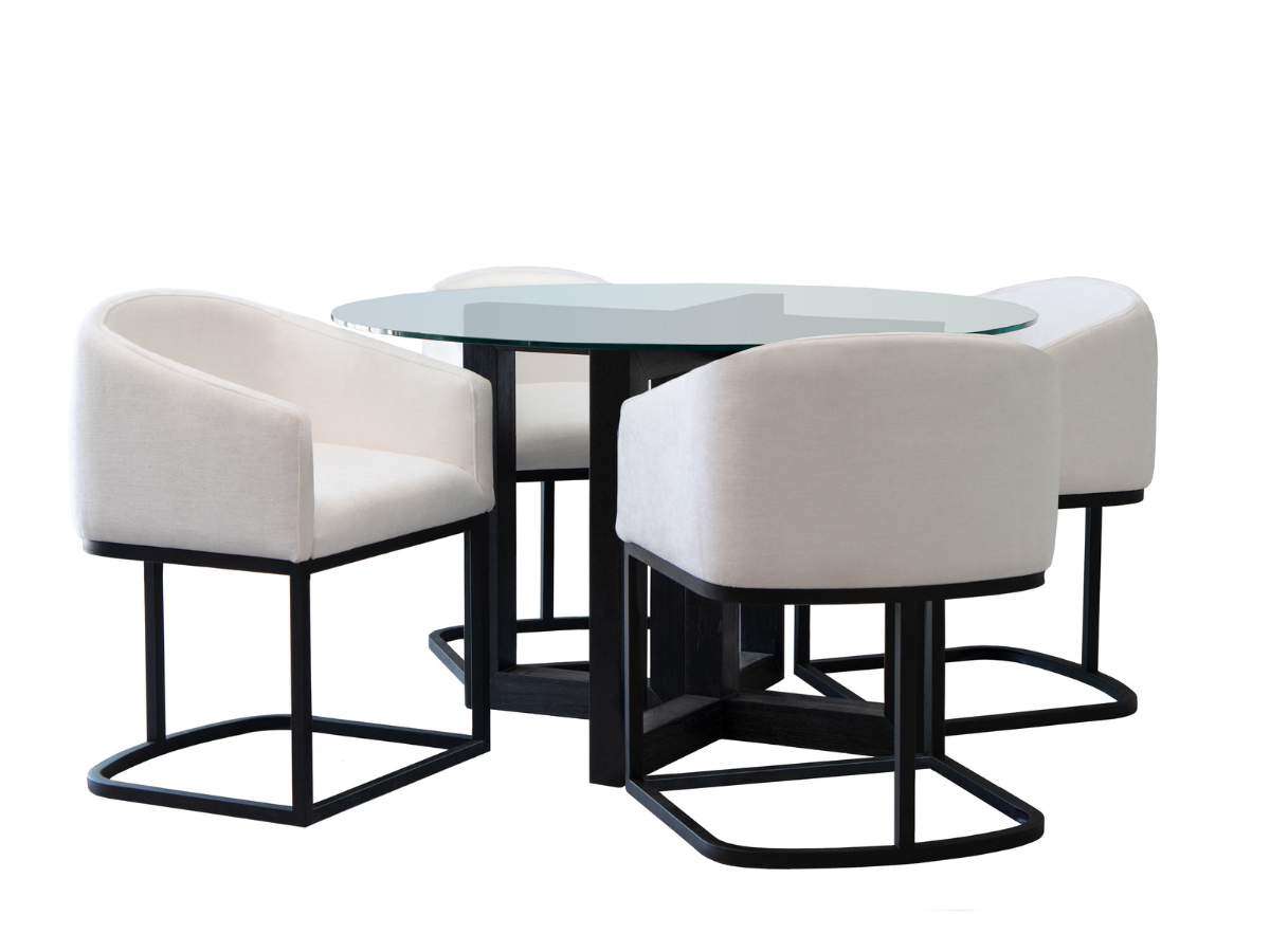 Atlas 5-pc Contemporary Dining Collection with Metal Base Chairs - White