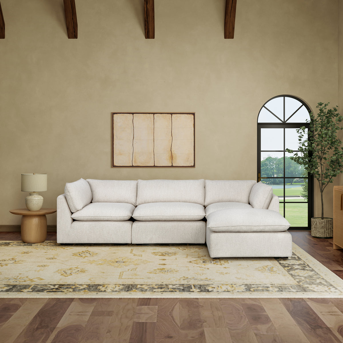 Luxe Boucle Fabric 4pc Sectional, Oat