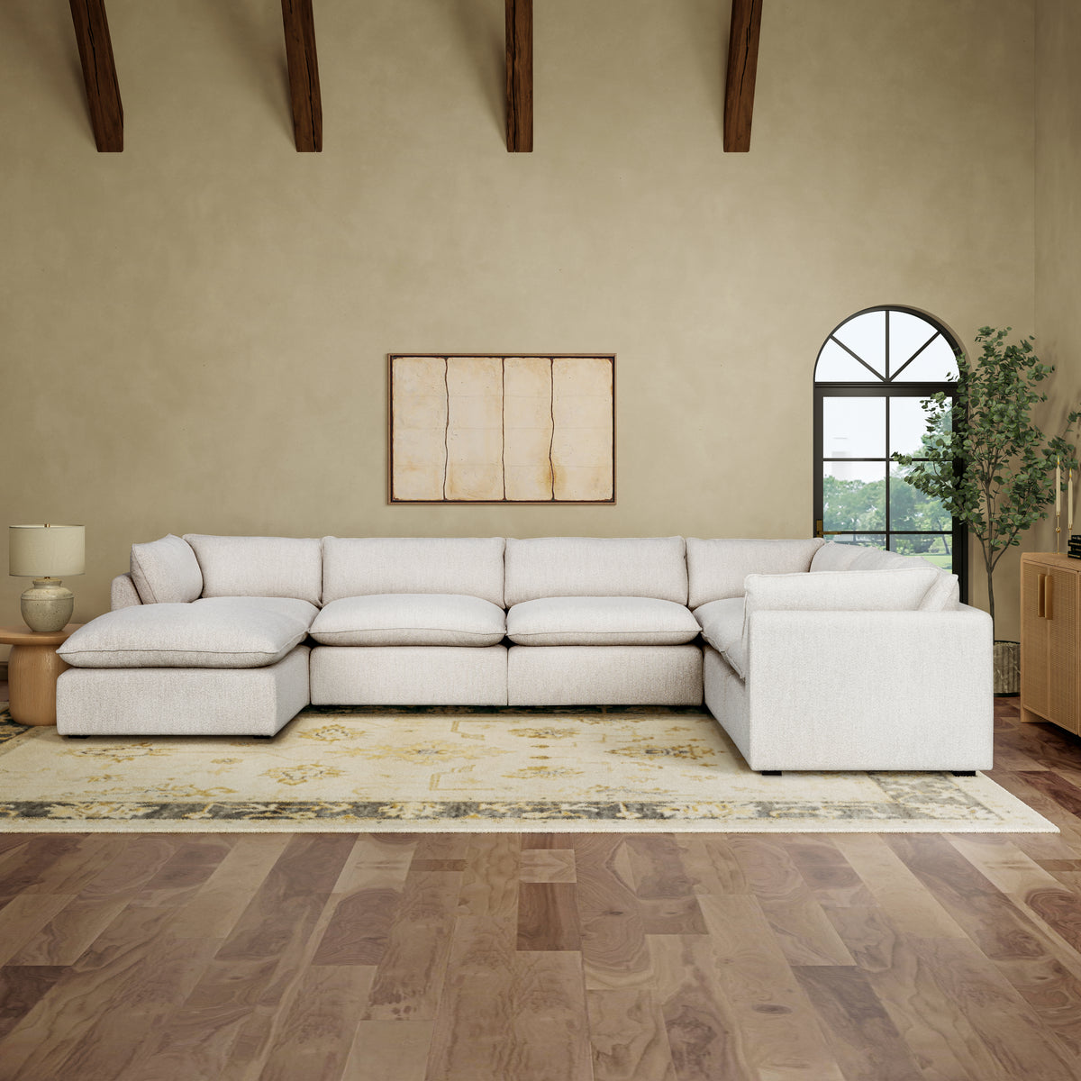 Luxe Boucle Fabric 7pc L-Shaped Sectional, Oat