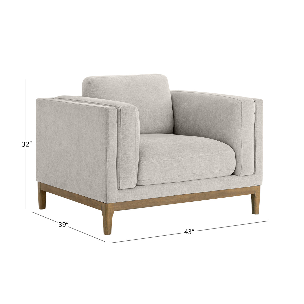 Renee Fabric Chair with Wood Base, Light Gray