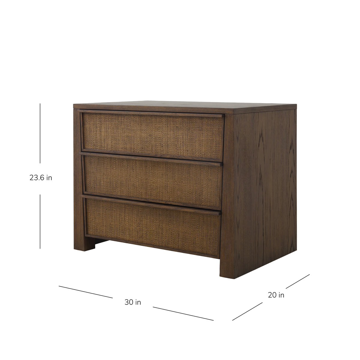 Sawyer Oak & Grasscloth 3-Drawer Nightstand, Brown