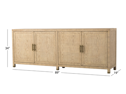 Bacara Modern Classic Wood Brushed 4 Door Sideboard 89' - Natural