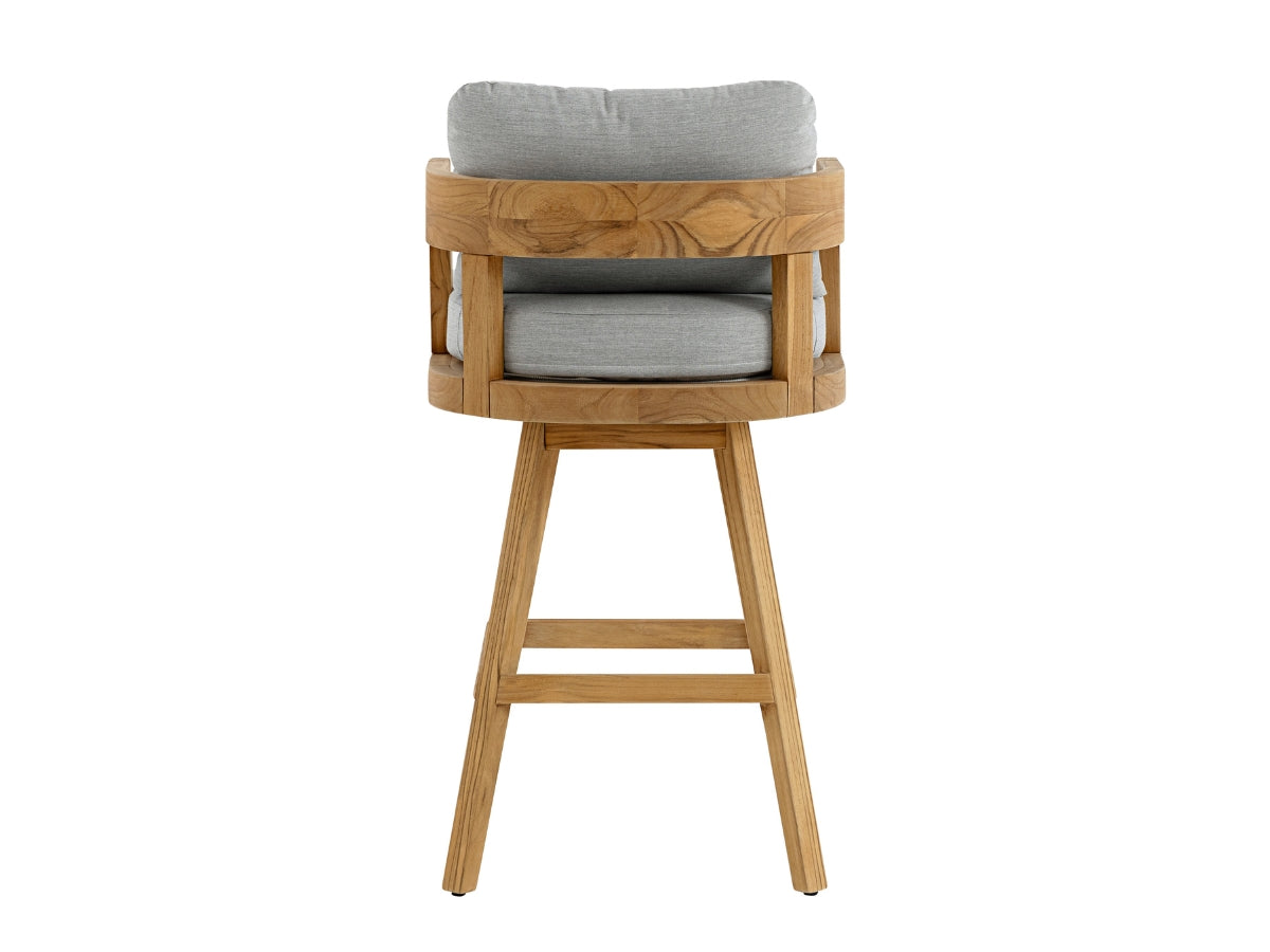 Santino® Outdoor Swivel Bar Stool - Gray Fabric with Teak Frame