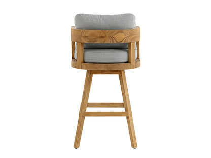 Santino® Outdoor Swivel Bar Stool - Gray Fabric with Teak Frame