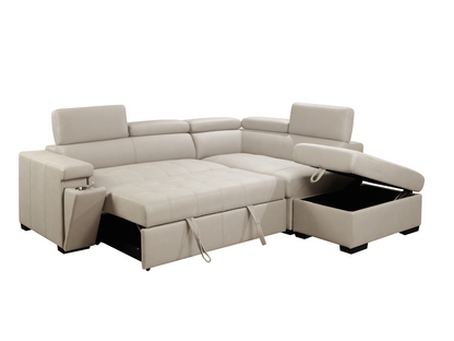 Miami Fabric Storage Sectional with Pullout Bed - Cream