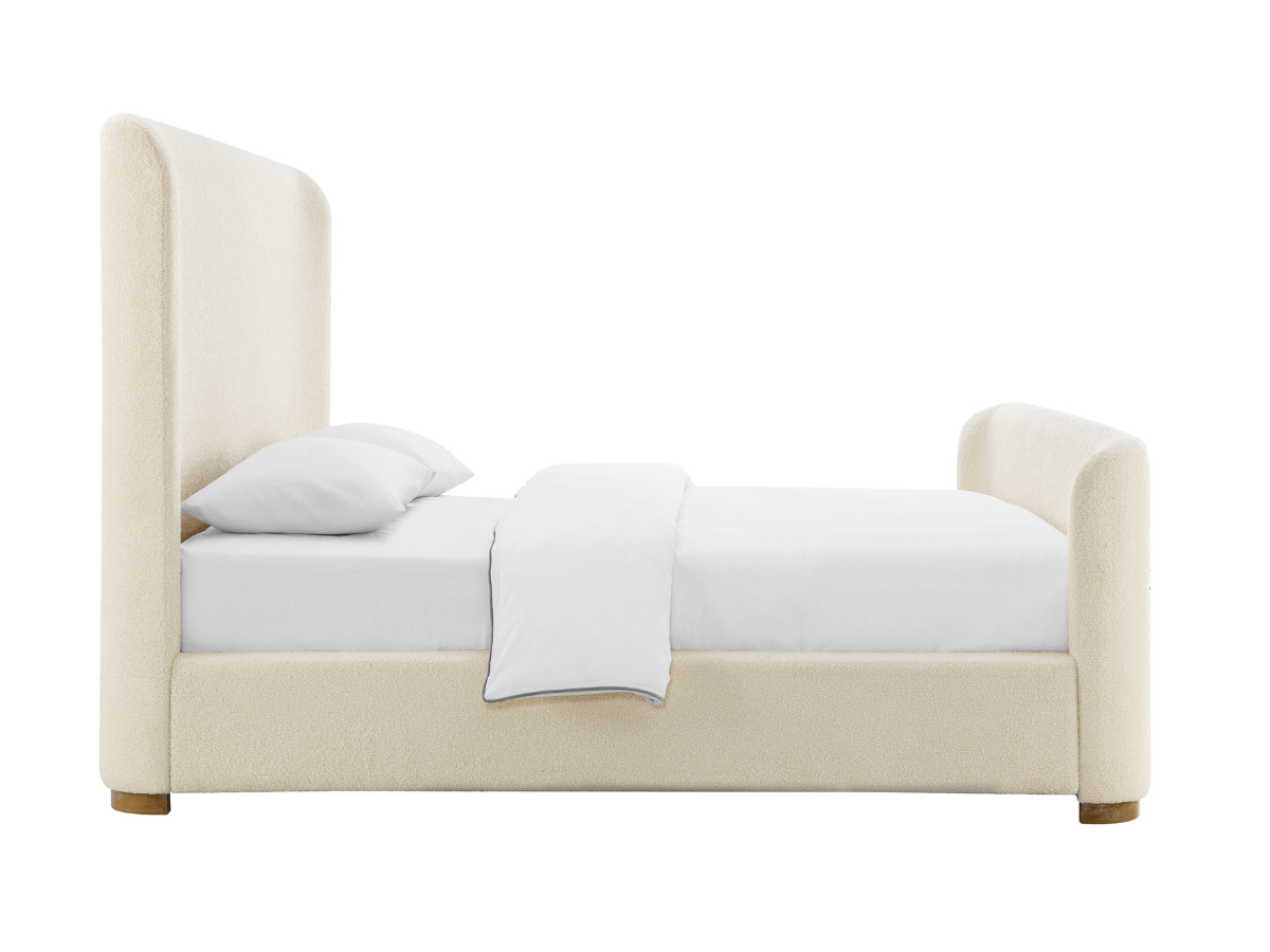 Luciano Bouclé Fabric Sleigh Bed - Queen - Ivory