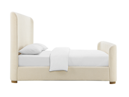 Luciano Bouclé Fabric Sleigh Bed - Queen - Ivory