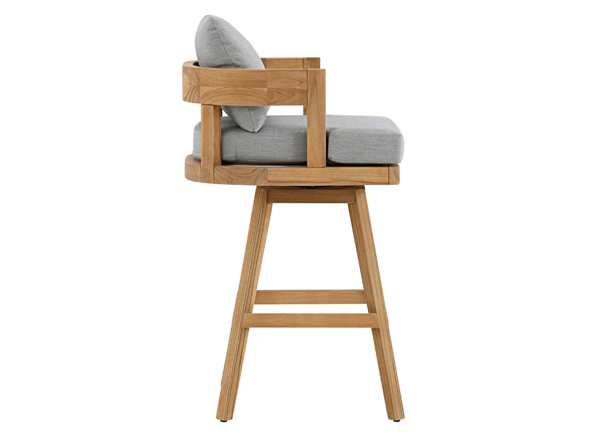 Santino® Outdoor Swivel Bar Stool - Gray Fabric with Teak Frame