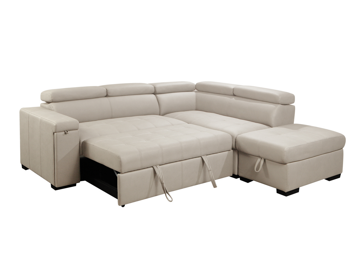Miami Fabric Storage Sectional with Pullout Bed - Cream