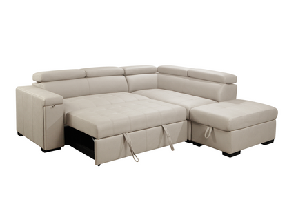 Miami Fabric Storage Sectional with Pullout Bed - Cream