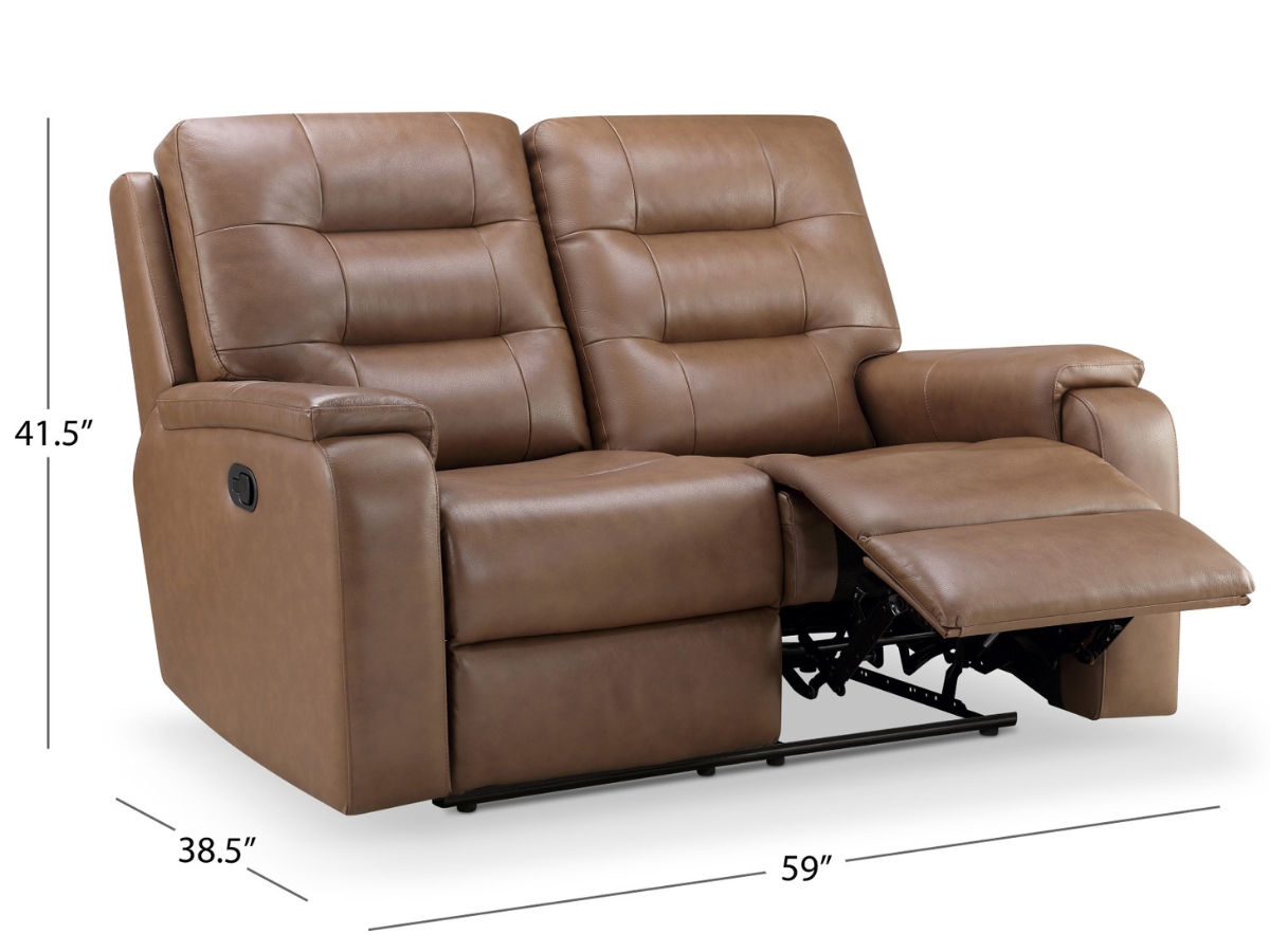 Waylen Top-Grain Leather Manual Reclining Loveseat - Brown