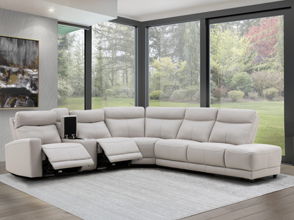 Kimmel Power Reclining Leather Sectional with Power Headrests - Gray