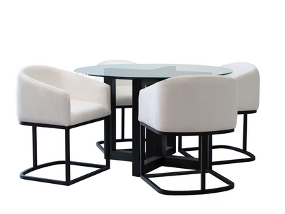Atlas 5-pc Contemporary Dining Collection with Metal Base Chairs - White