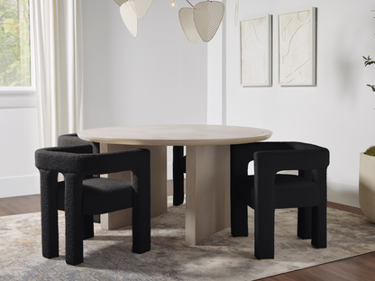Mandy 5-pc Round Dining Set with Bouclé Chairs - Black