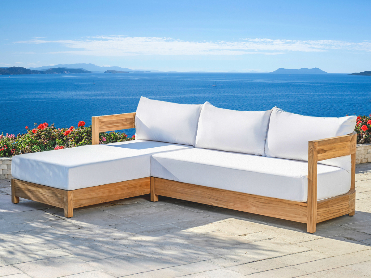 Santino® Outdoor 2-Piece Sectional - White Fabric with Teak Frame