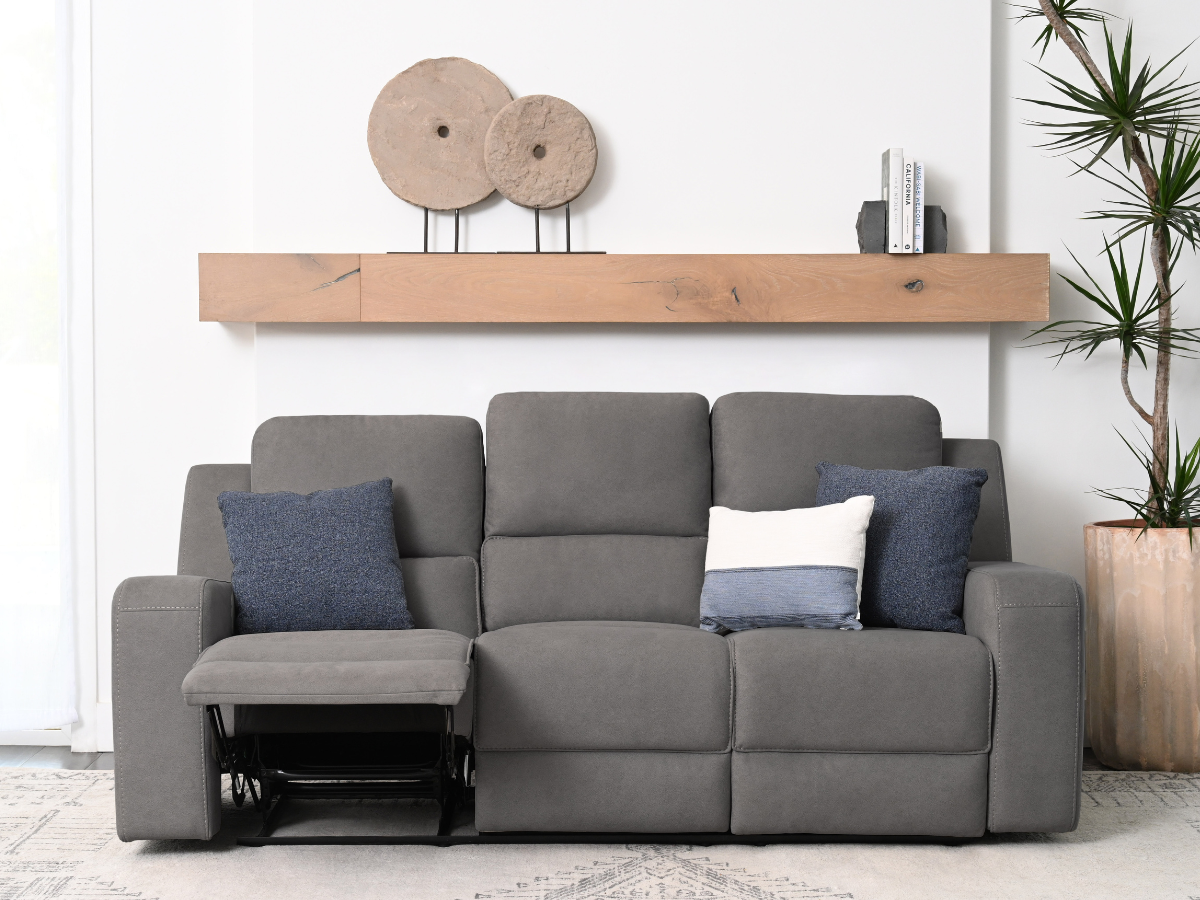 Margaret Fabric Manual Reclining Sofa with Console - Charcoal