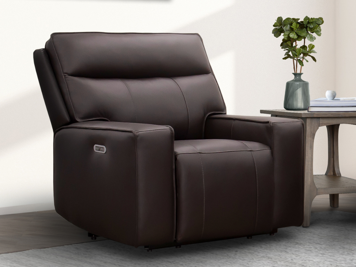 Layton Leather Power Recliner - Brown