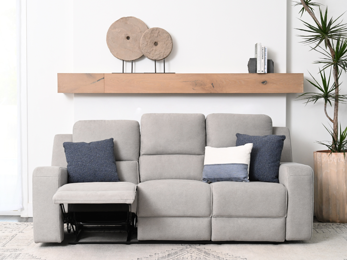 Margaret Fabric Manual Reclining Sofa with Console - Gray