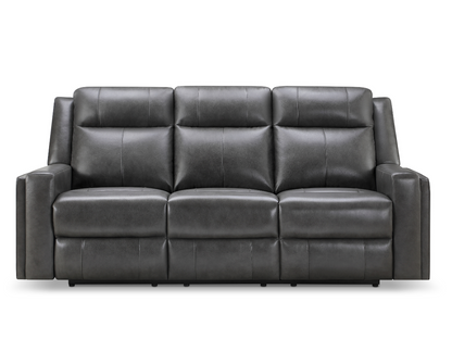 Rhodes Top-Grain Leather Manual Reclining Sofa - Gray
