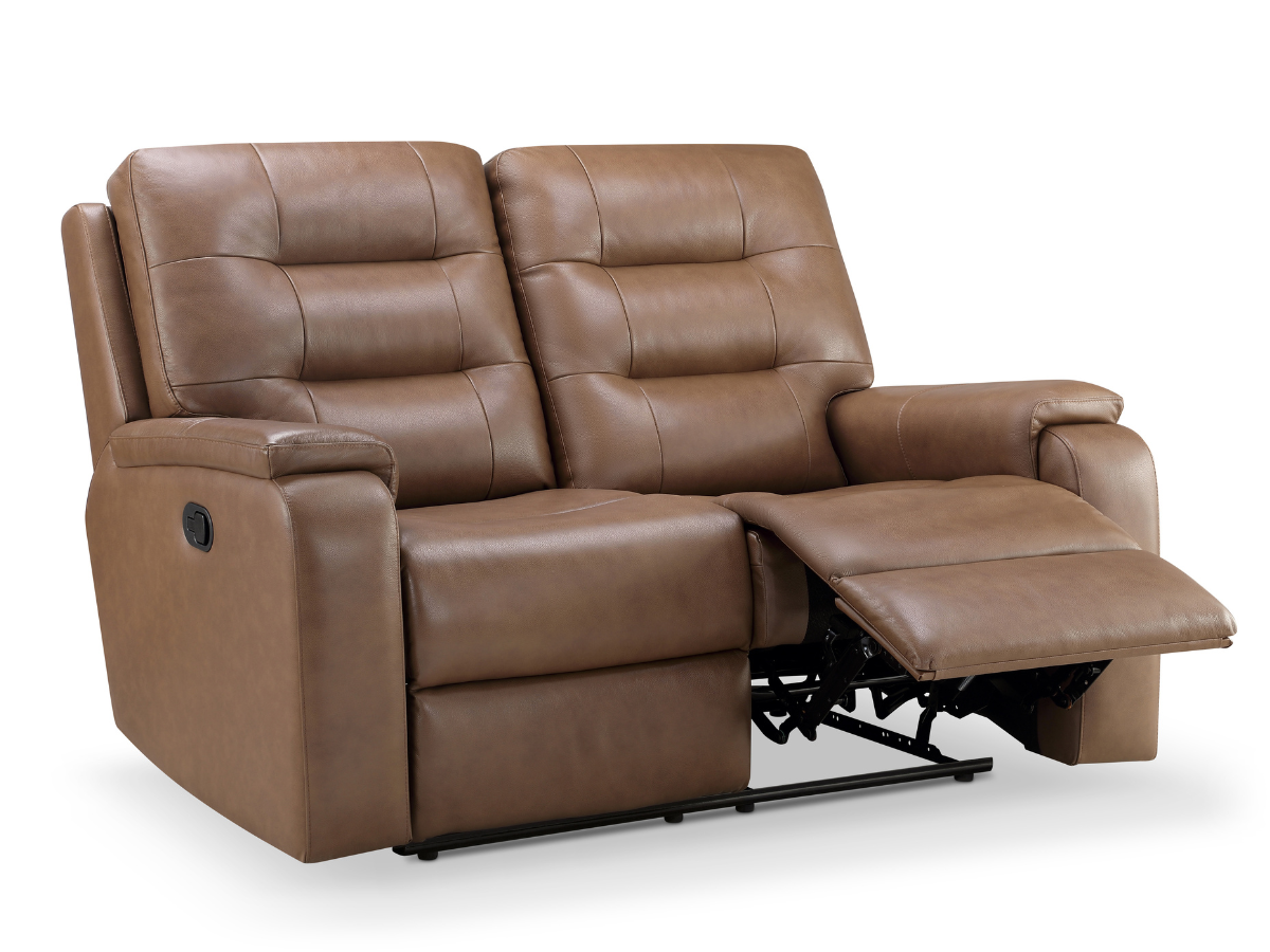 Waylen Top-Grain Leather Manual Reclining Loveseat - Brown