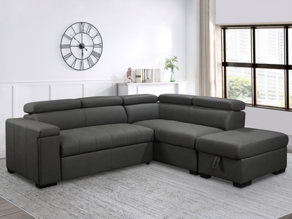 Miami Fabric Storage Sectional with Pullout Bed - Dark Gray