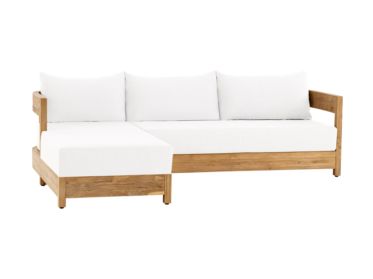 Santino® Outdoor 2-Piece Sectional - White Fabric with Teak Frame