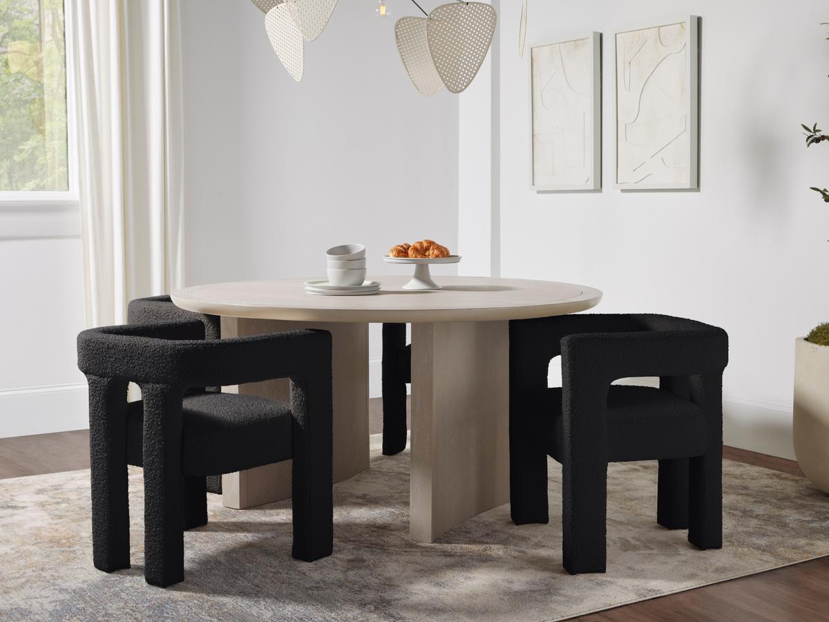 Mandy 5-pc Round Dining Set with Bouclé Chairs - Black