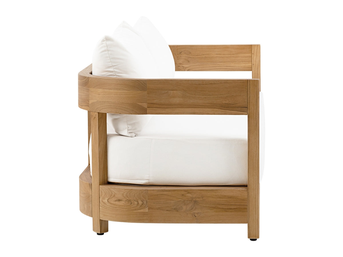 Santino® Outdoor Sofa & Coffee Table Collection - White Fabric with Teak Frame
