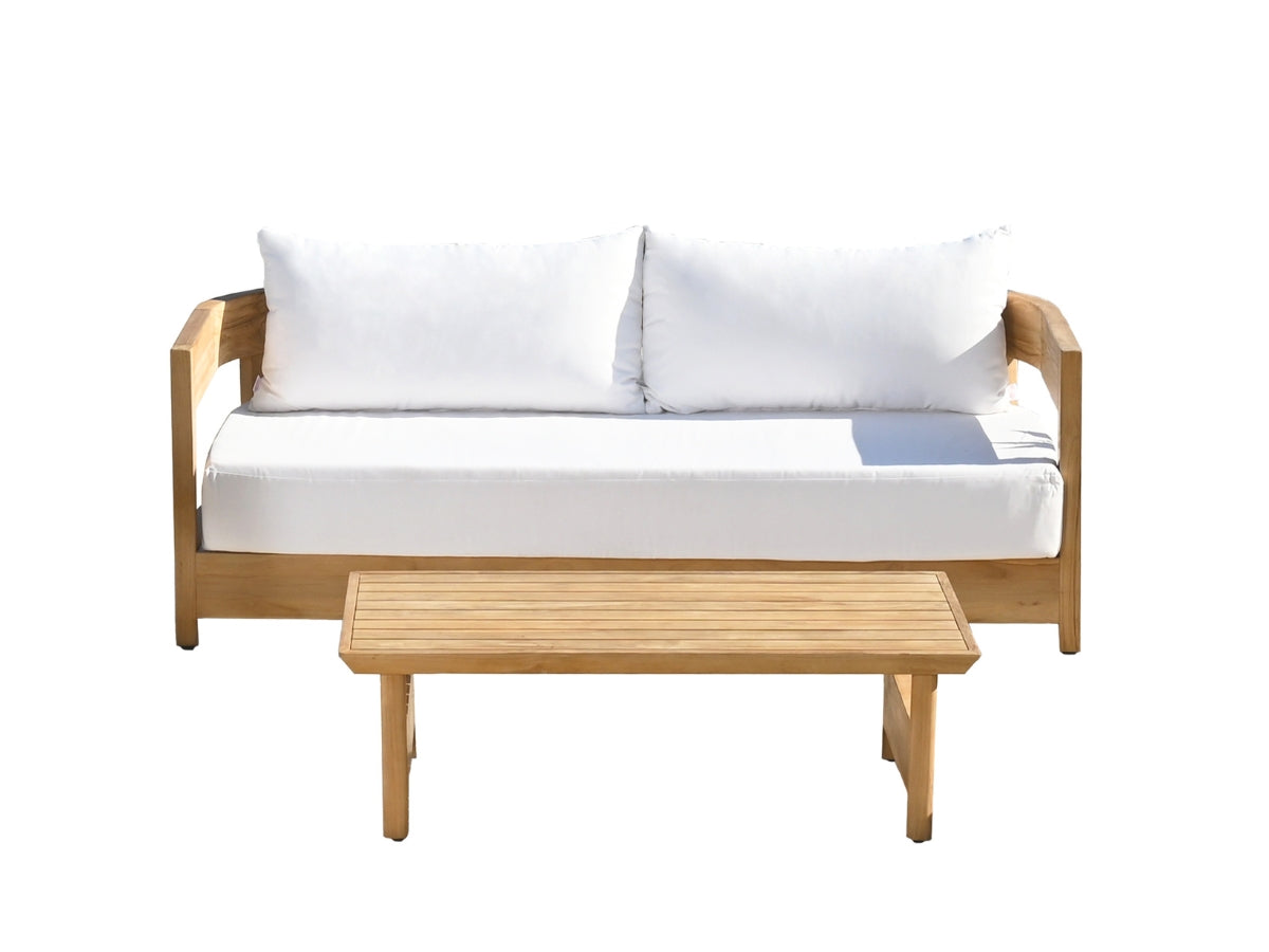 Santino® Outdoor Sofa & Coffee Table Collection - White Fabric with Teak Frame