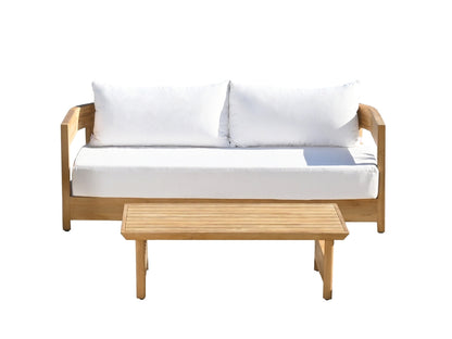 Santino® Outdoor Sofa & Coffee Table Collection - White Fabric with Teak Frame