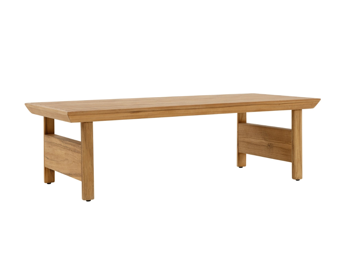 Santino® Outdoor Sofa & Coffee Table Collection - White Fabric with Teak Frame