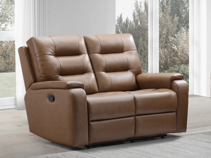 Waylen Top-Grain Leather Manual Reclining Loveseat - Brown