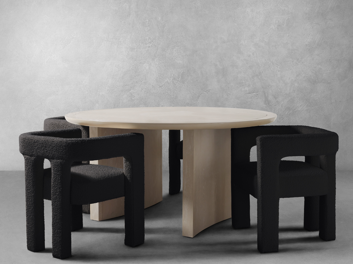 Mandy 5-pc Round Dining Set with Bouclé Chairs - Black