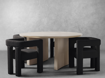 Mandy 5-pc Round Dining Set with Bouclé Chairs - Black
