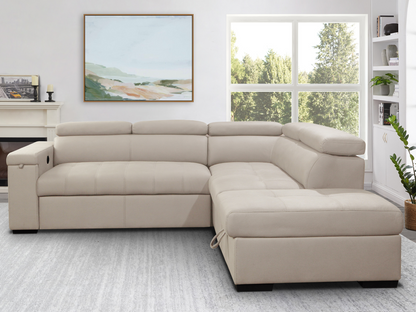 Miami Fabric Storage Sectional with Pullout Bed - Cream