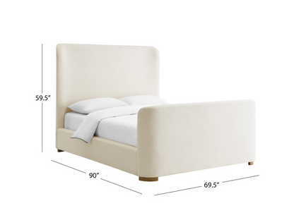 Luciano Bouclé Fabric Sleigh Bed - Queen - Ivory