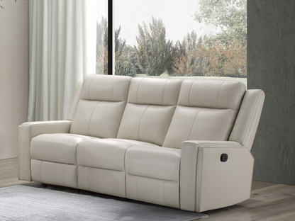 Rhodes Top-Grain Leather Manual Reclining Sofa - Ivory