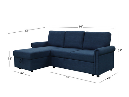 Hamilton Storage Sofa Bed Reversible Sectional - Navy