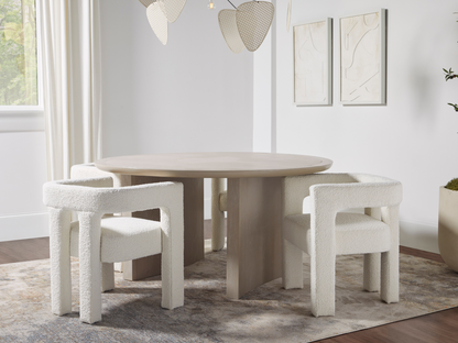 Mandy 5-pc Round Dining Set with Bouclé Chairs - Ivory
