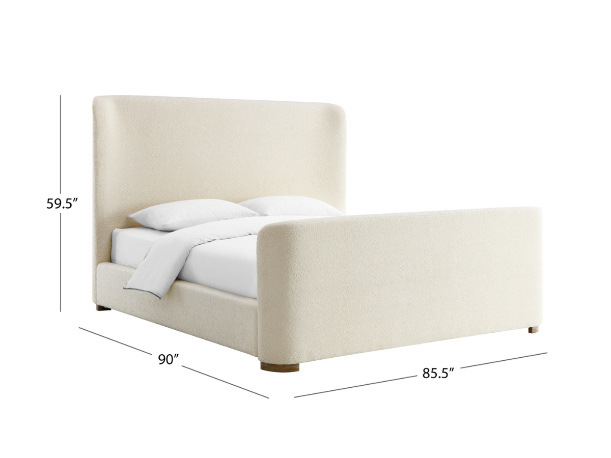 Luciano Bouclé Fabric Sleigh Bed - King - Ivory
