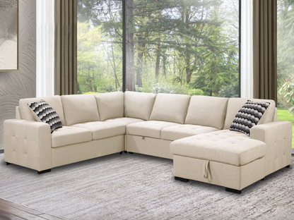 Jameson 6-pc Fabric Storage Sectional with Pullout Bed - Cream