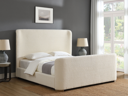 Luciano Bouclé Fabric Sleigh Bed - Queen - Ivory