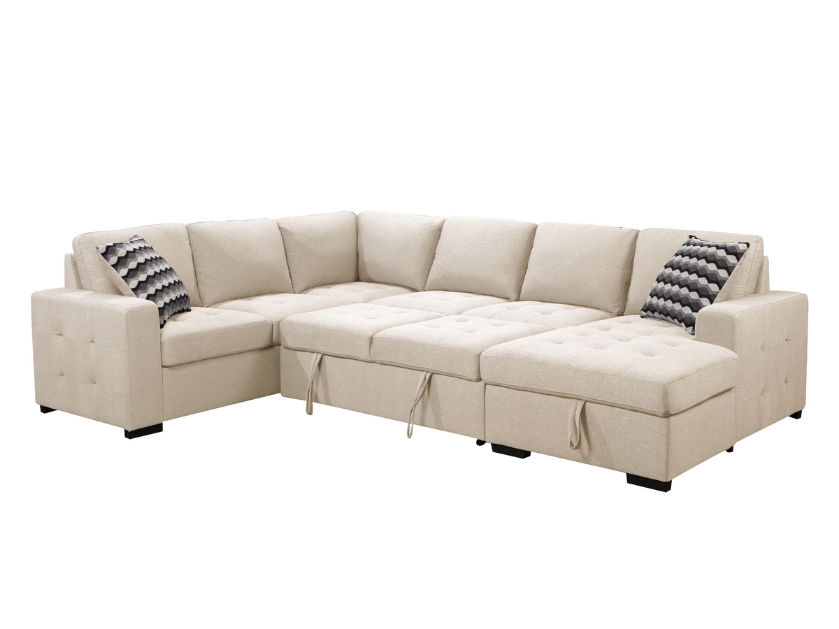 Jameson 6-pc Fabric Storage Sectional with Pullout Bed - Cream
