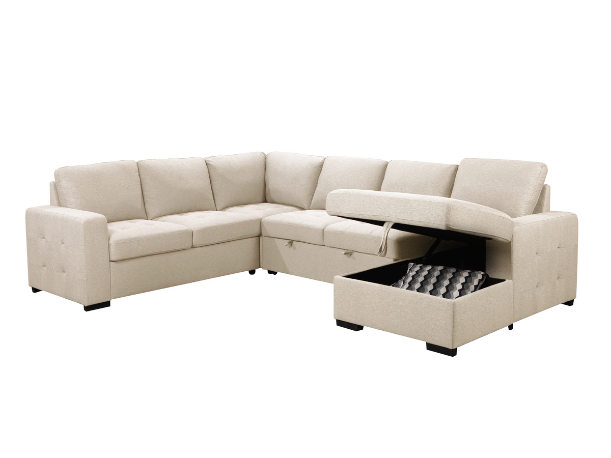 Jameson 6-pc Fabric Storage Sectional with Pullout Bed - Cream