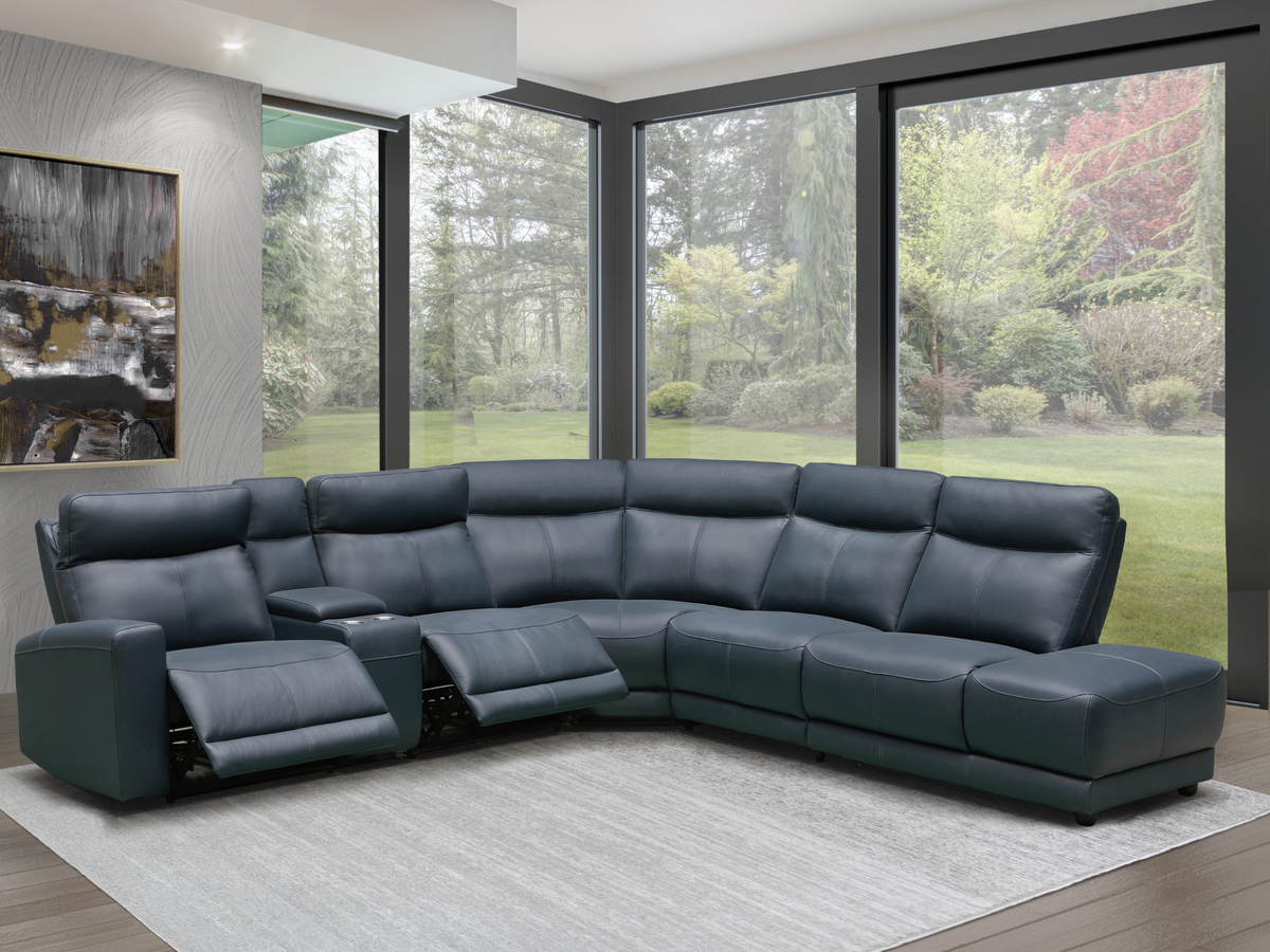 Kimmel Power Reclining Leather Sectional with Power Headrests - Blue