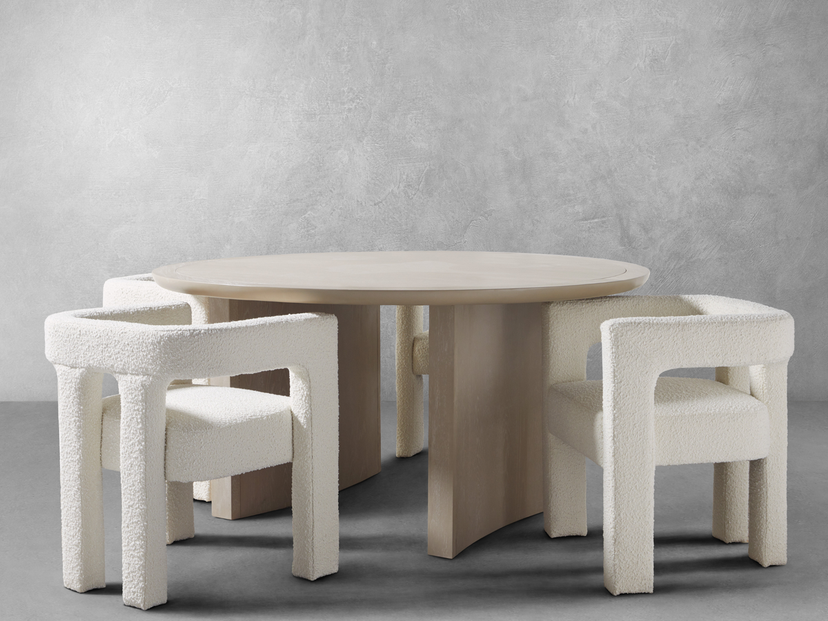 Mandy 5-pc Round Dining Set with Bouclé Chairs - Ivory