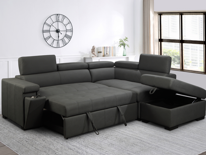 Miami Fabric Storage Sectional with Pullout Bed - Dark Gray