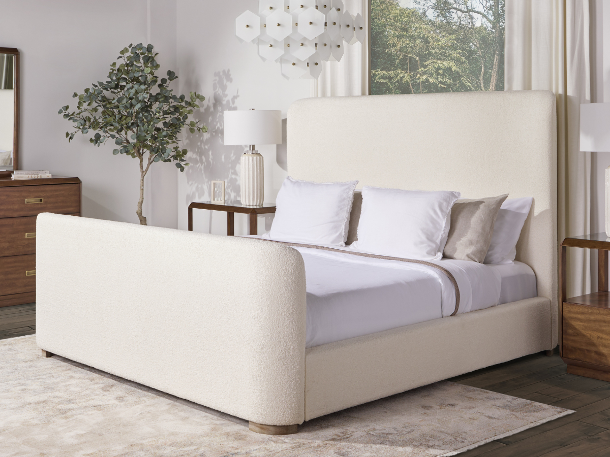 Luciano Bouclé Fabric Sleigh Bed - King - Ivory