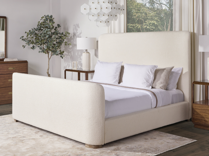 Luciano Bouclé Fabric Sleigh Bed - King - Ivory