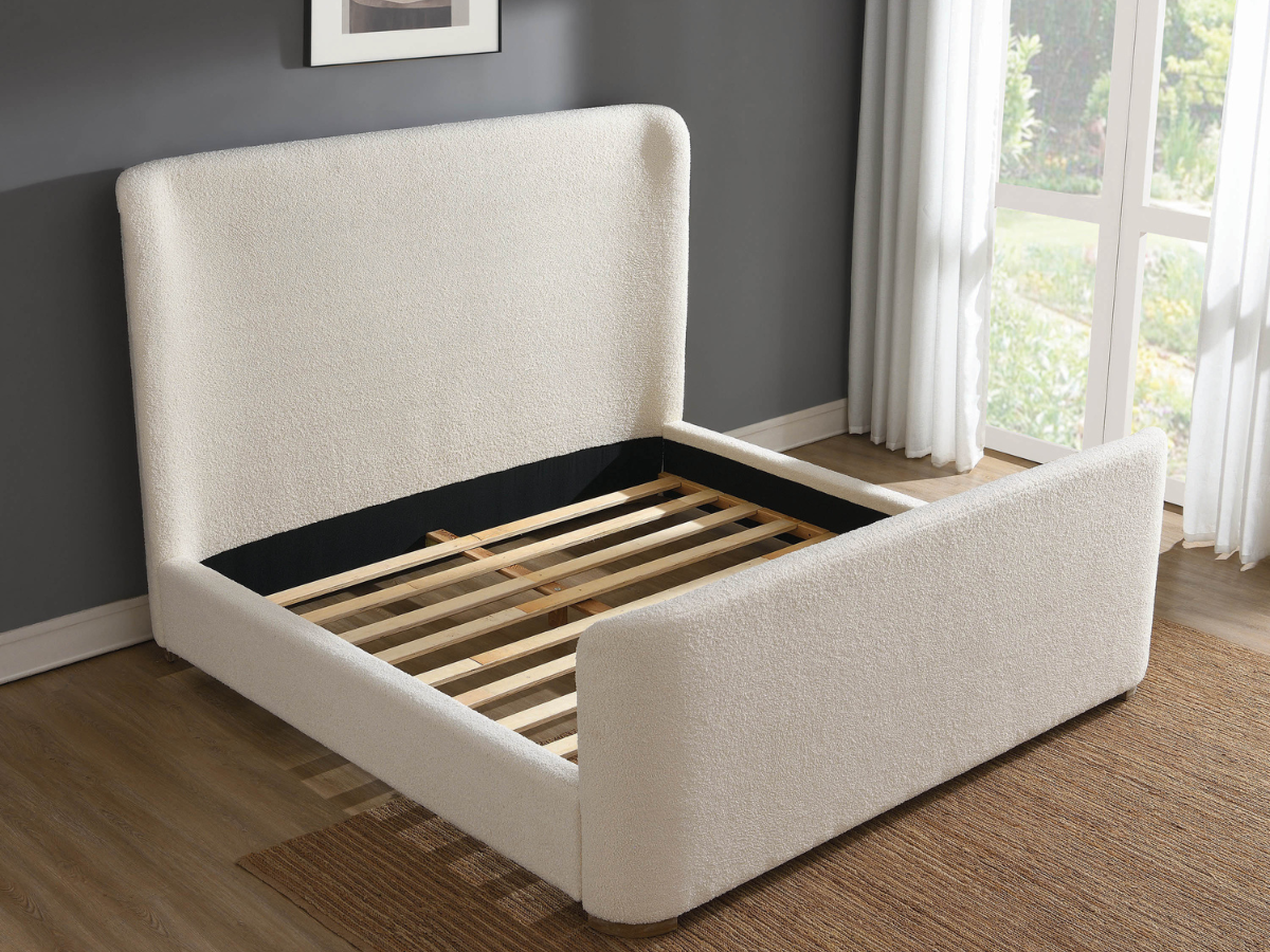 Luciano Bouclé Fabric Sleigh Bed - Queen - Ivory